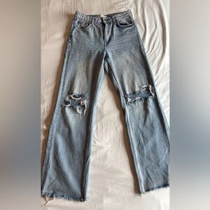 Zara Light Blue Distressed Flare Jeans